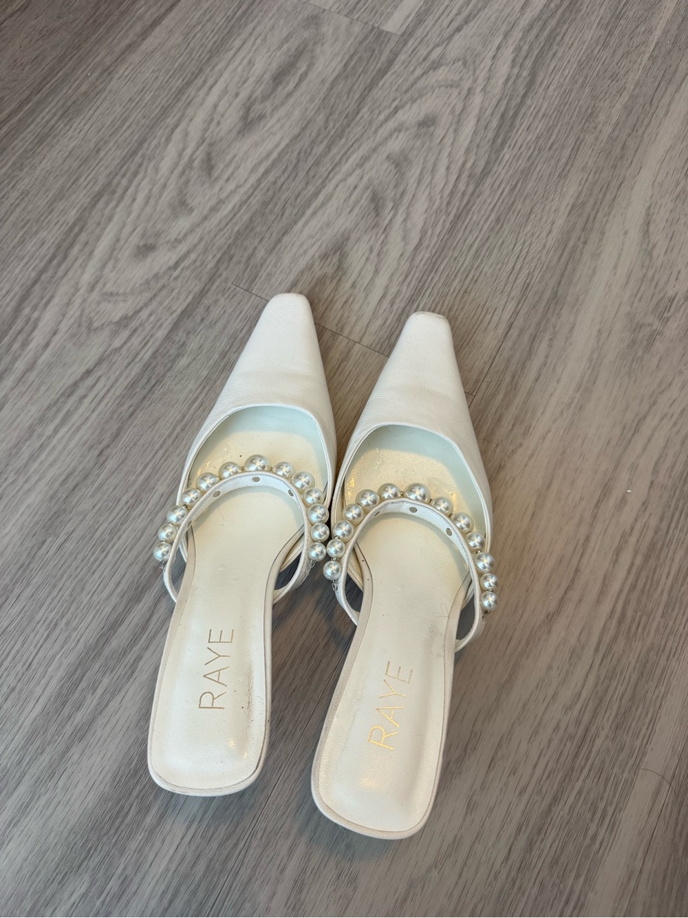 RAYE Ivory Pearl-Trim Square-Toe Heels size 7.5